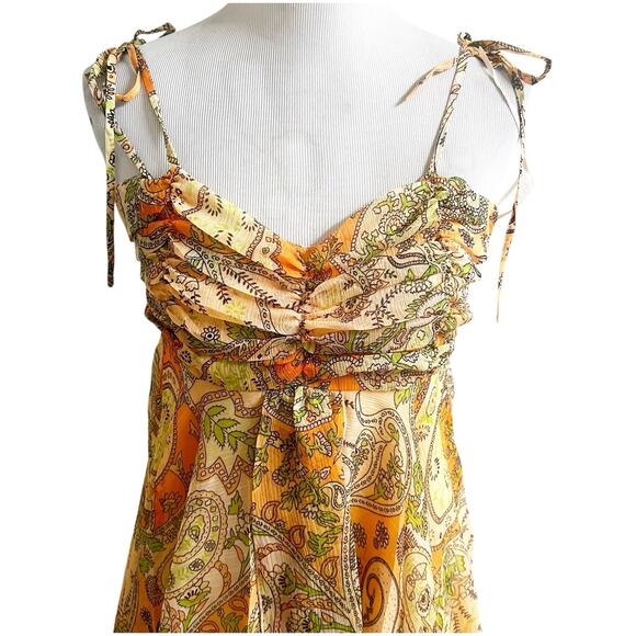 Chaudry KC Raga Fairy Whimsical Dress Sz Medium Asymmetrical Hem Peach Chiffon - Picture 6 of 15